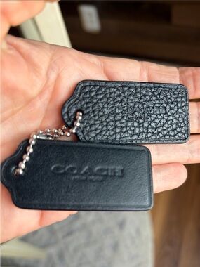 Coach Black pebble and smooth  Leather Hang Tag with Silver